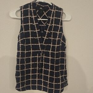 J. Crew Navy and White Checkered Sleeveless Blouse